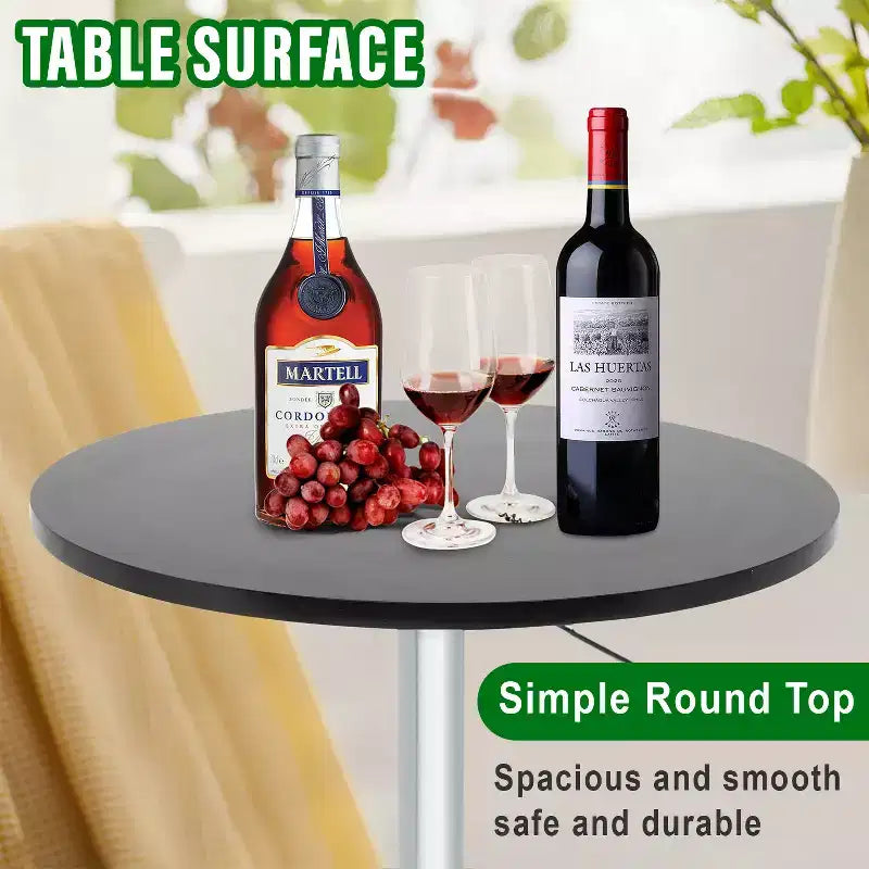 FDW Bar Table with Sleek Chrome Base and Black Top Perfect for for Dining Room Home Kitchen, Black