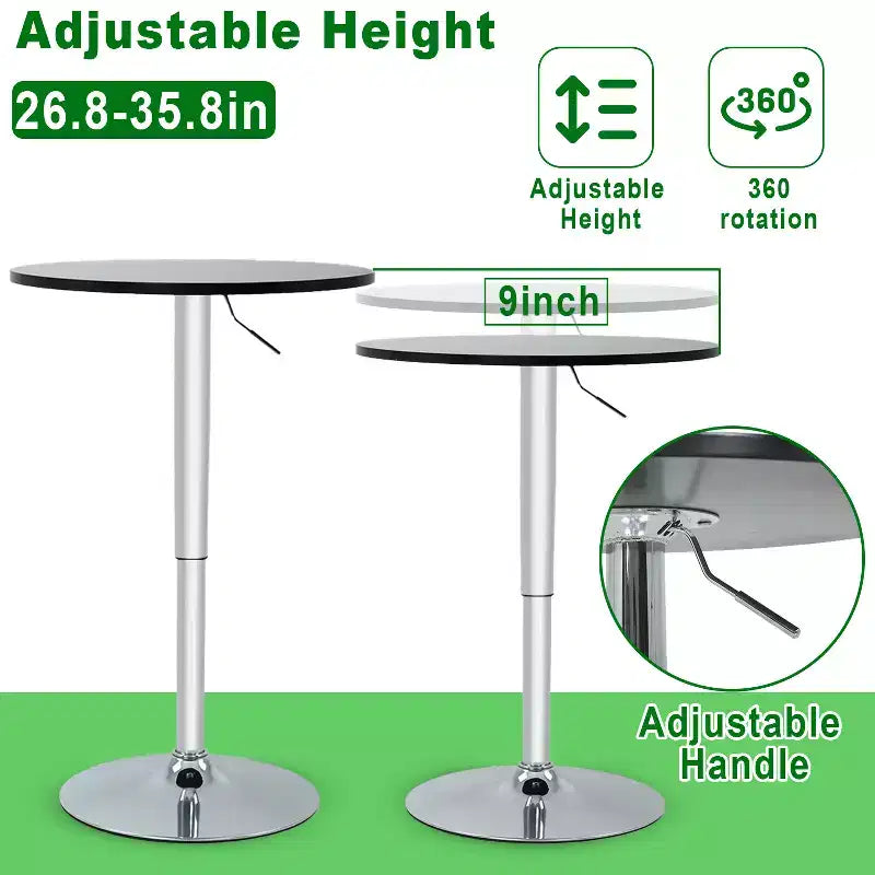 FDW Bar Table with Sleek Chrome Base and Black Top Perfect for for Dining Room Home Kitchen, Black