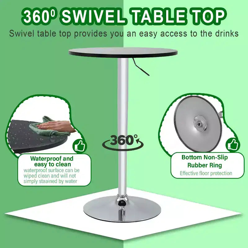 FDW Bar Table with Sleek Chrome Base and Black Top Perfect for for Dining Room Home Kitchen, Black