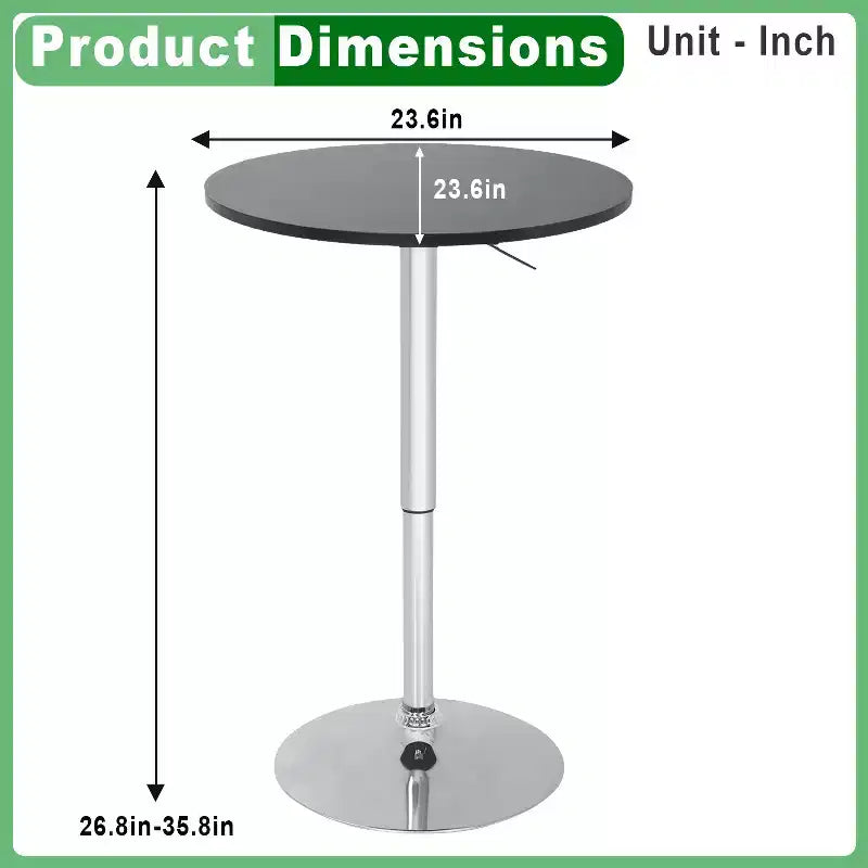 FDW Bar Table with Sleek Chrome Base and Black Top Perfect for for Dining Room Home Kitchen, Black