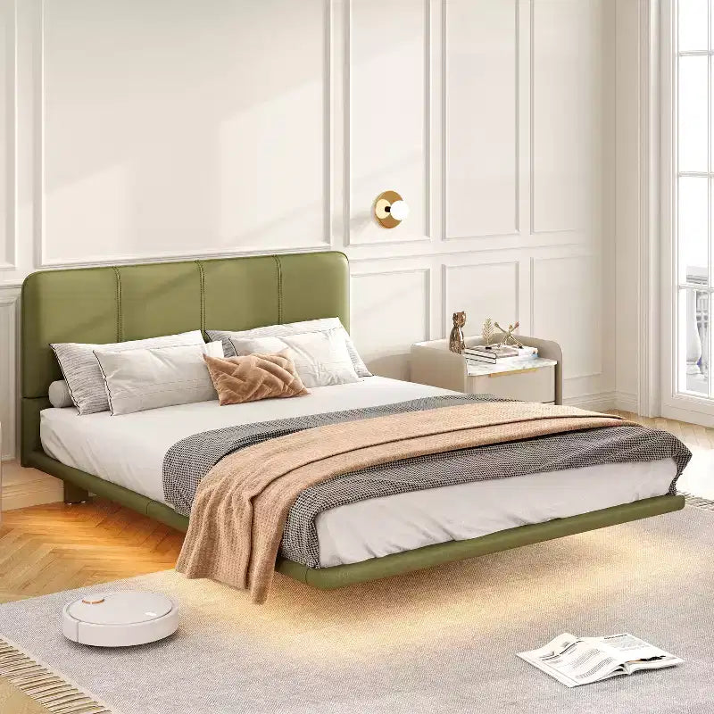 Christopher Knight Home Korli Full Size Modern Upholstered Floating Bed with LED Lighting