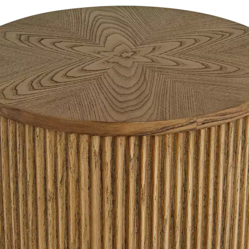Studio 55D Perch Farmhouse Rustic Natural Oak Wood Round Accent Side End Table 17 3/4 Wide Brown Ridges Base for Living Room Home