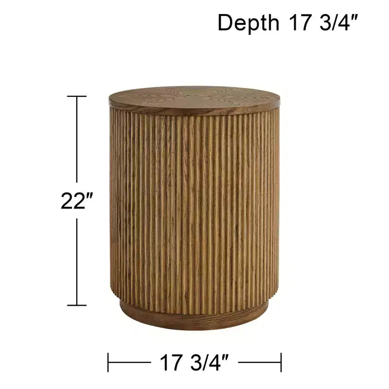 Studio 55D Perch Farmhouse Rustic Natural Oak Wood Round Accent Side End Table 17 3/4 Wide Brown Ridges Base for Living Room Home