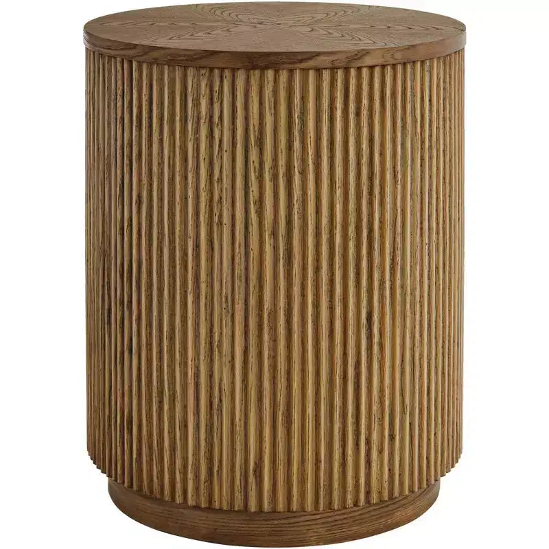 Studio 55D Perch Farmhouse Rustic Natural Oak Wood Round Accent Side End Table 17 3/4 Wide Brown Ridges Base for Living Room Home