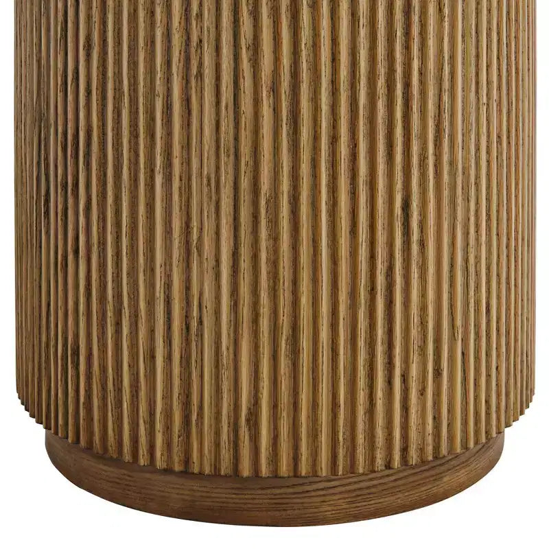 Studio 55D Perch Farmhouse Rustic Natural Oak Wood Round Accent Side End Table 17 3/4 Wide Brown Ridges Base for Living Room Home