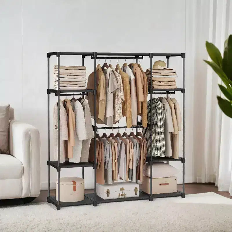 59.5 x 16.9 x 65.4 In Freestanding Portable Closet Organizer System, Clothes Rack with Shelves and Hanging Rods for Bedroom and Cloakroom Black