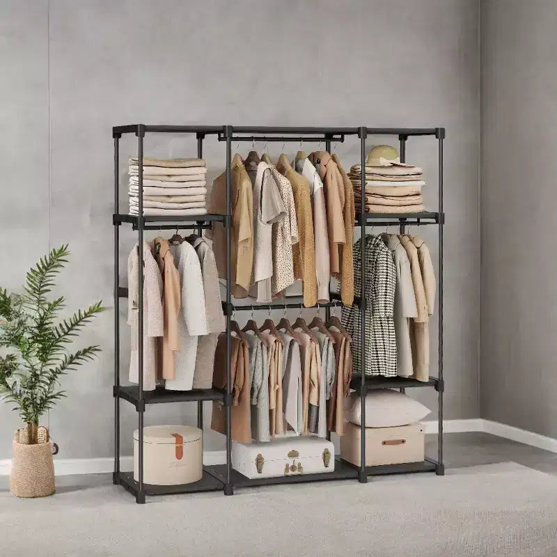 59.5 x 16.9 x 65.4 In Freestanding Portable Closet Organizer System, Clothes Rack with Shelves and Hanging Rods for Bedroom and Cloakroom Black