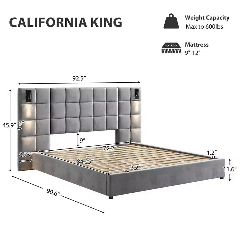 Christopher Knight Home Wesson Modern Upholstered Velvet Bed with Reading Lamp and USB Ports