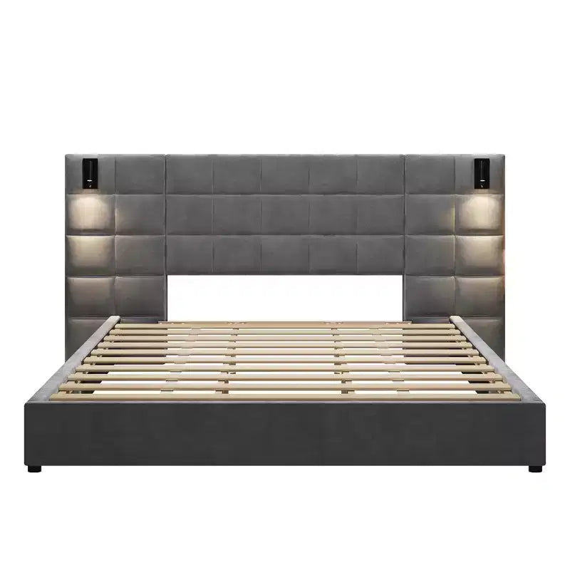 Christopher Knight Home Wesson Modern Upholstered Velvet Bed with Reading Lamp and USB Ports