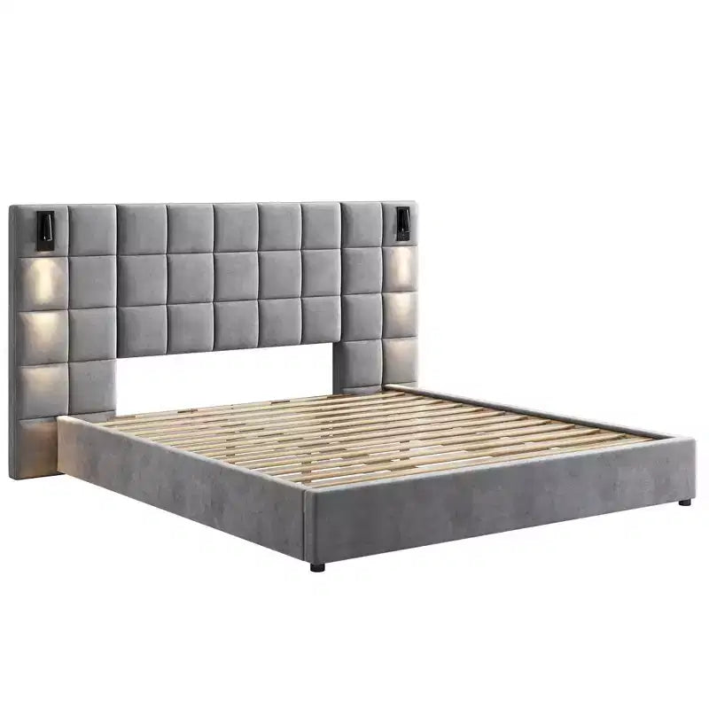 Christopher Knight Home Wesson Modern Upholstered Velvet Bed with Reading Lamp and USB Ports