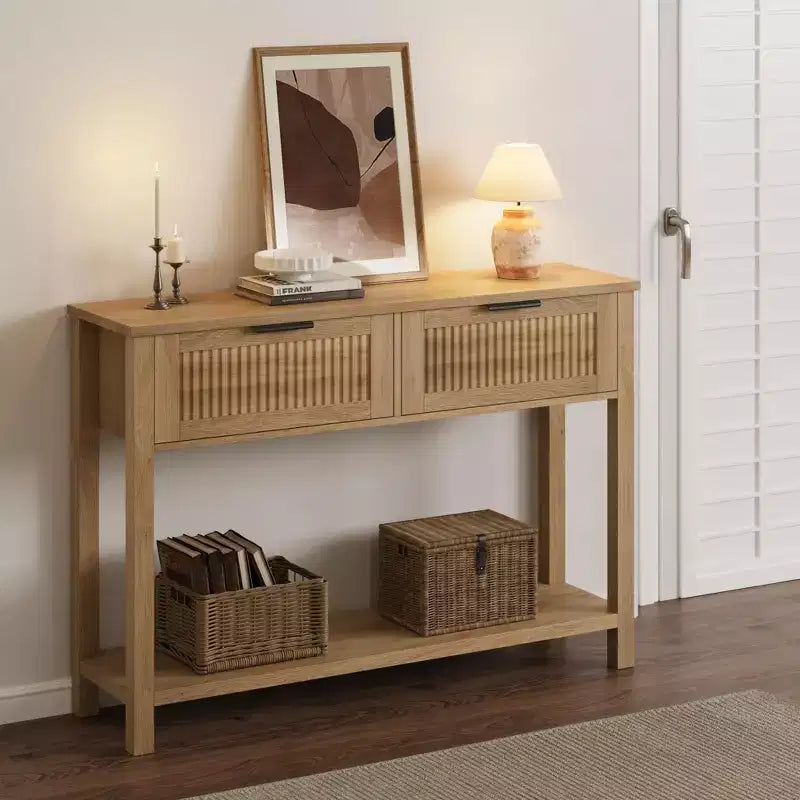 Garvee Console Table Boho Entryway Table Sofa Table Hallway Foyer Table Behind Couch Table with 2 Drawers and Open Storage Shelf for Living Room