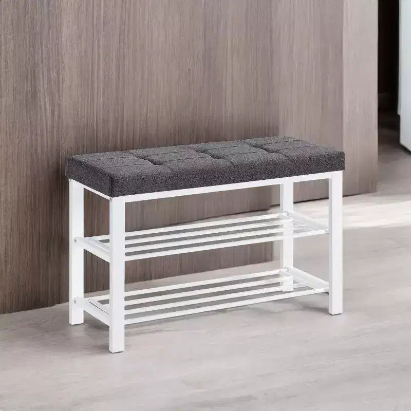 Shoe Bench, Storage Bench, Entryway Bench with Cushion, Shoe Shelf with Seat, Storage Organizer with Foam Padded Seat Linen Metal Frame
