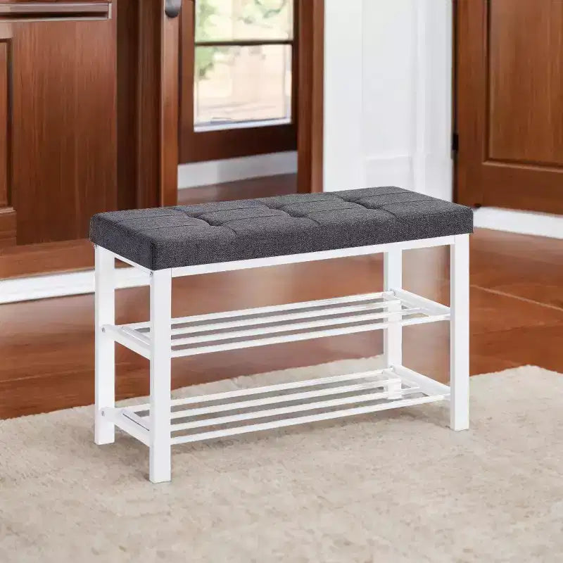 Shoe Bench, Storage Bench, Entryway Bench with Cushion, Shoe Shelf with Seat, Storage Organizer with Foam Padded Seat Linen Metal Frame
