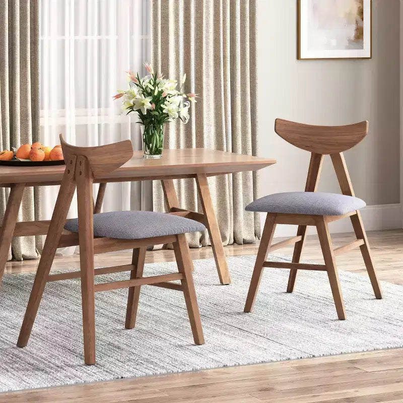 GDFStudio Sunapee Mid Century Modern Fabric Upholstered Wood Dining Chairs (Set of 2)