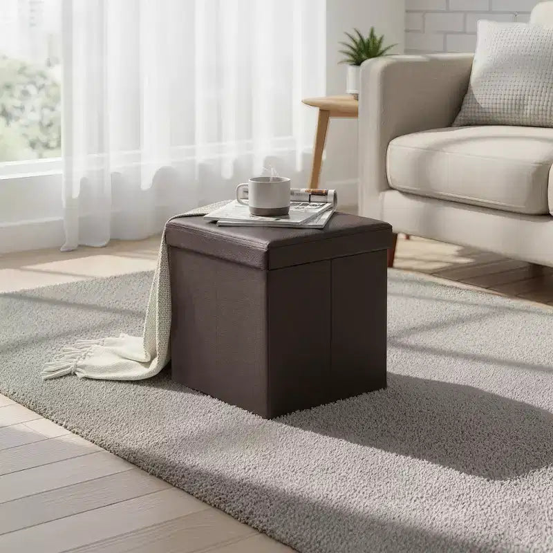 15 pouf ottomano con contenitore, poggiapiedi pieghevole, panca ottomana con contenitore, cassa portaoggetti a cubo con capacità di carico di 300 kg