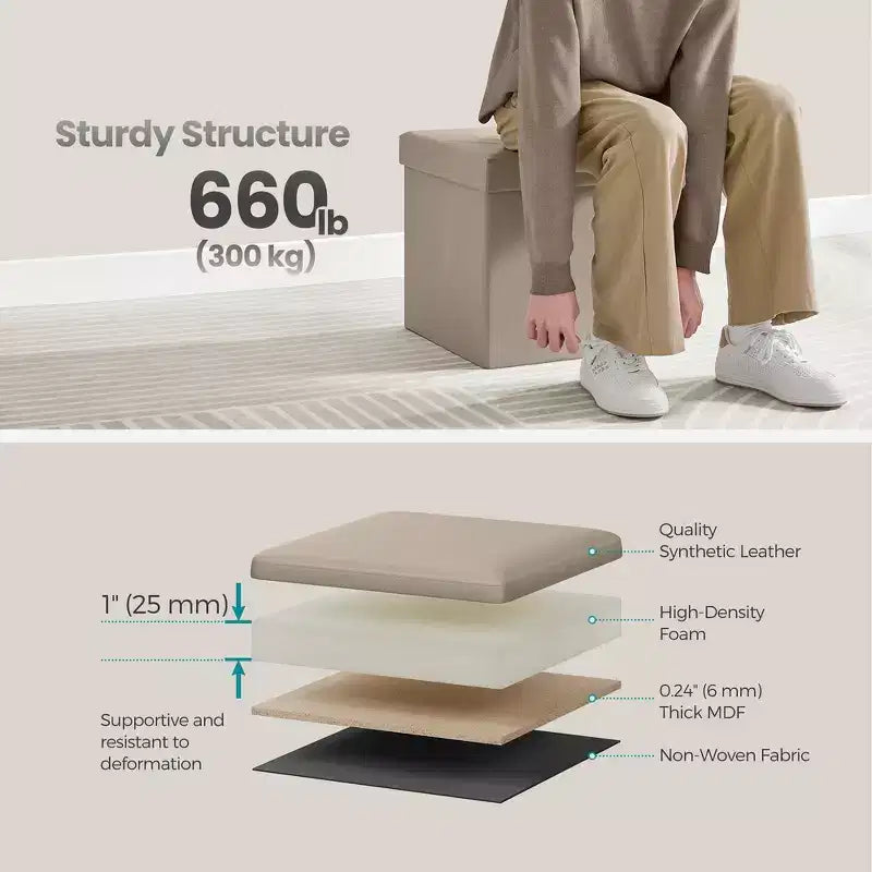 15 pouf ottomano con contenitore, poggiapiedi pieghevole, panca ottomana con contenitore, cassa portaoggetti a cubo con capacità di carico di 300 kg