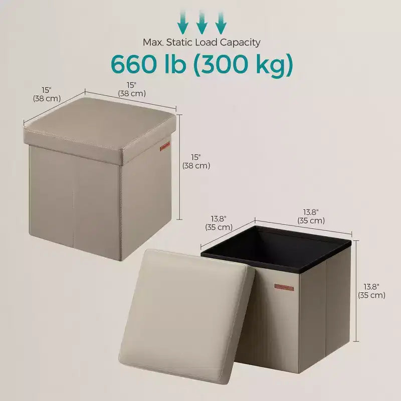 15 pouf ottomano con contenitore, poggiapiedi pieghevole, panca ottomana con contenitore, cassa portaoggetti a cubo con capacità di carico di 300 kg