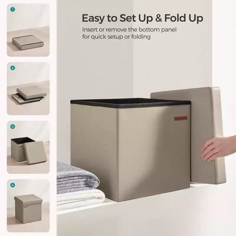 15 pouf ottomano con contenitore, poggiapiedi pieghevole, panca ottomana con contenitore, cassa portaoggetti a cubo con capacità di carico di 300 kg