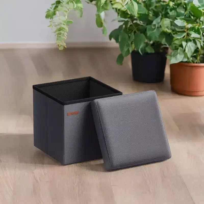 15 pouf ottomano con contenitore, poggiapiedi pieghevole, panca ottomana con contenitore, cassa portaoggetti a cubo con capacità di carico di 300 kg