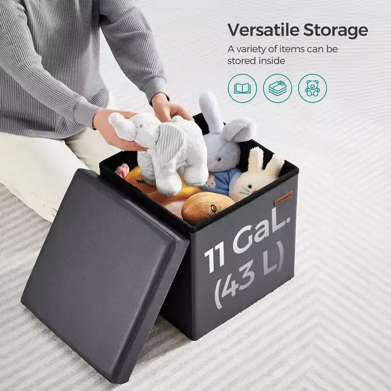 15 pouf ottomano con contenitore, poggiapiedi pieghevole, panca ottomana con contenitore, cassa portaoggetti a cubo con capacità di carico di 300 kg