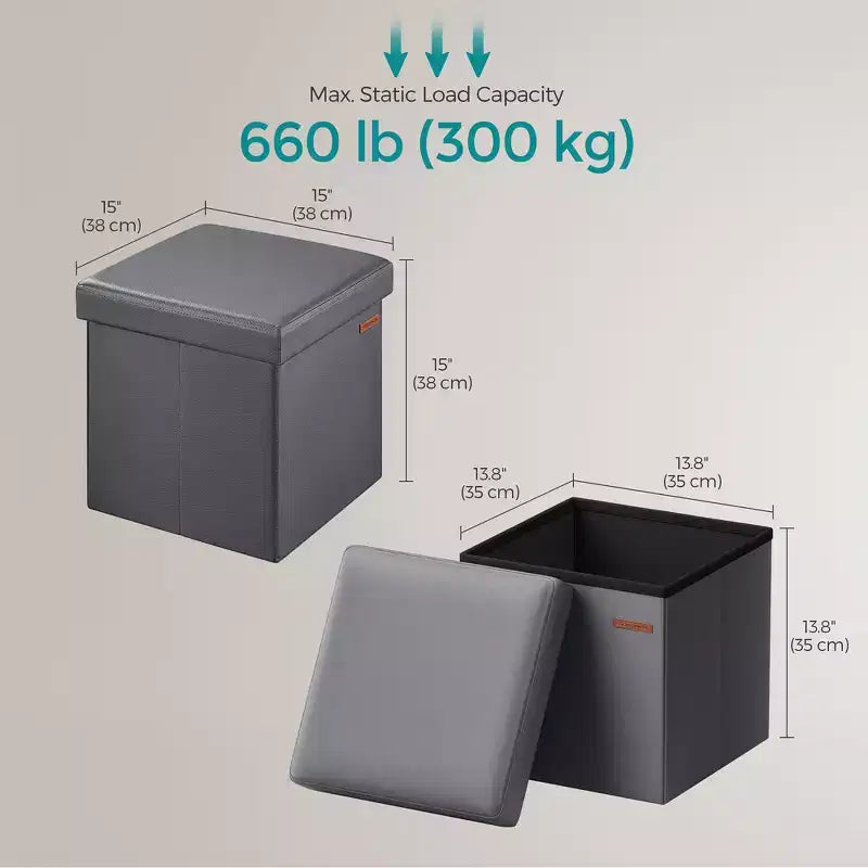 15 pouf ottomano con contenitore, poggiapiedi pieghevole, panca ottomana con contenitore, cassa portaoggetti a cubo con capacità di carico di 300 kg