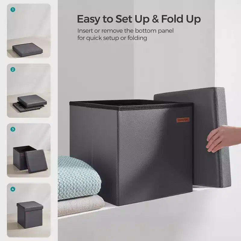 15 pouf ottomano con contenitore, poggiapiedi pieghevole, panca ottomana con contenitore, cassa portaoggetti a cubo con capacità di carico di 300 kg