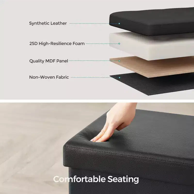 15 pouf ottomano con contenitore, poggiapiedi pieghevole, panca ottomana con contenitore, cassa portaoggetti a cubo con capacità di carico di 300 kg