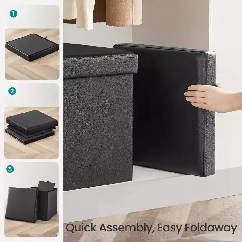 15 pouf ottomano con contenitore, poggiapiedi pieghevole, panca ottomana con contenitore, cassa portaoggetti a cubo con capacità di carico di 300 kg