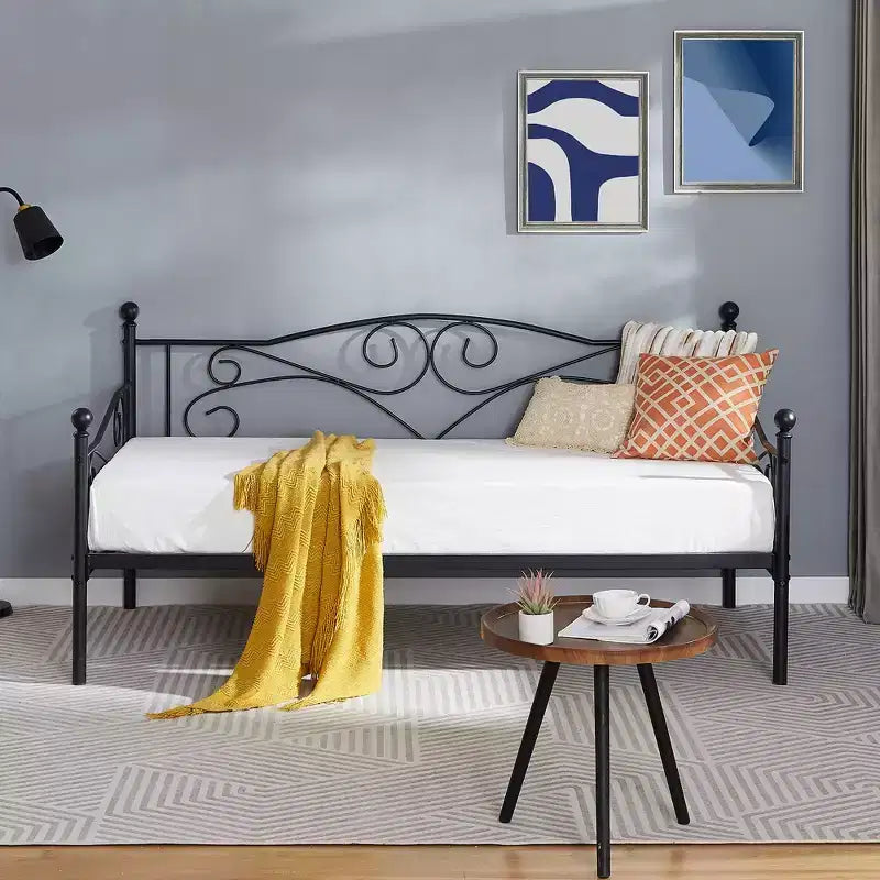 VECELO Twin Size Classic Daybed with Sleek Design, Metal Platform Sofa Bed with Headboard, Daybed for Small Spaces, Bedroom Living/Guest Room