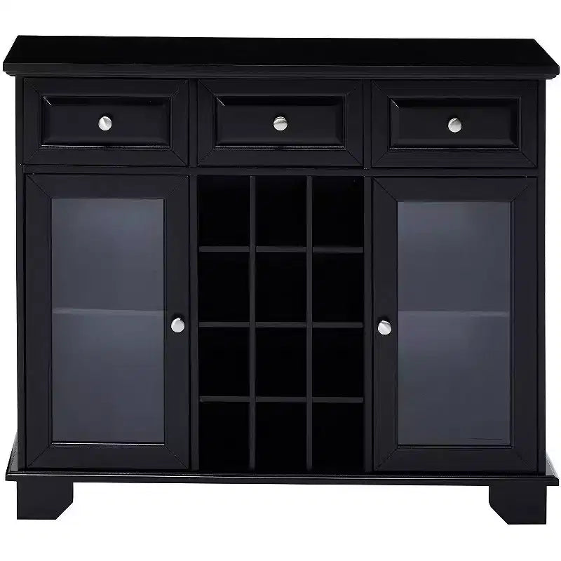 Kings Brand Furniture Buffet Server Sideboard Cabinet with Wine Storage, Black