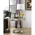 Round wooden pedestal side table, champagne