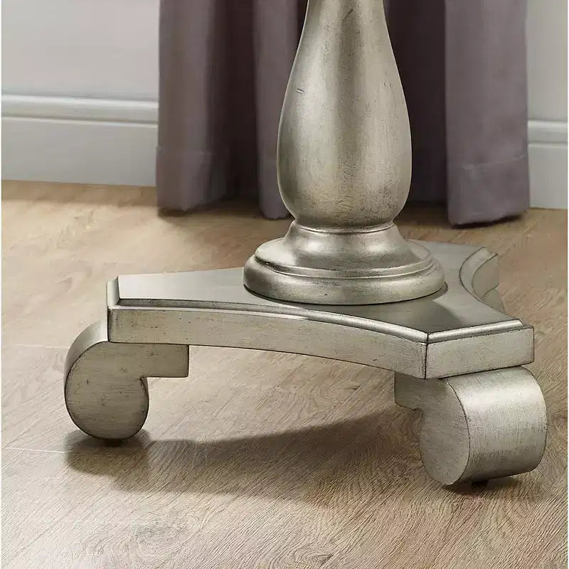 Round wooden pedestal side table, champagne