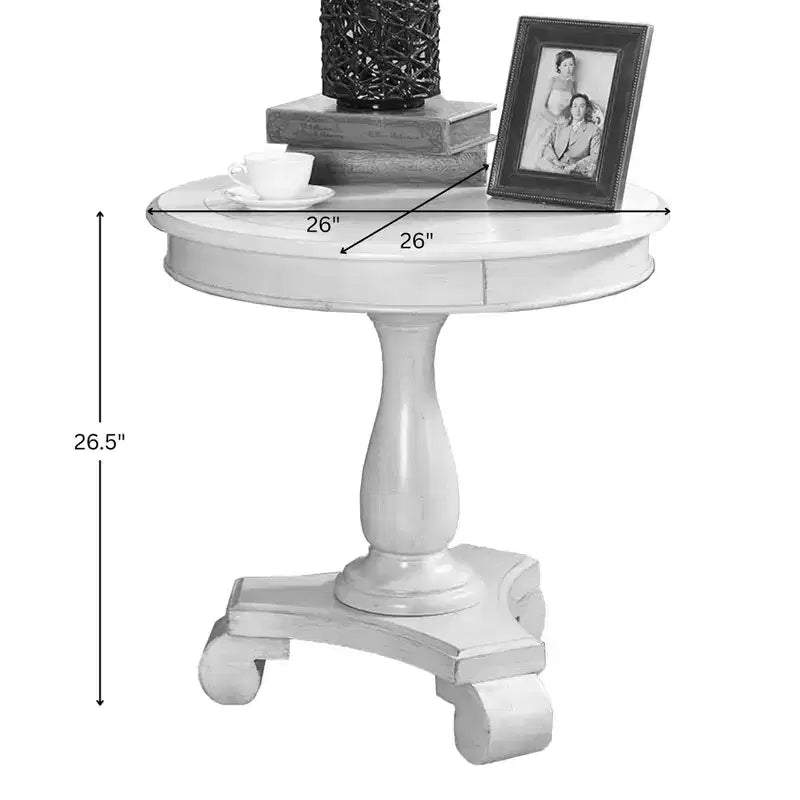 Round wooden pedestal side table, champagne