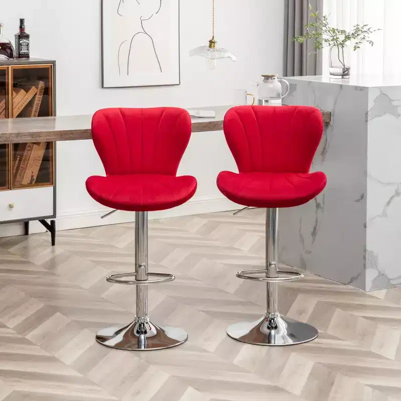 Ellston Upholstered Adjustable Swivel Barstools in Red, Set of 2