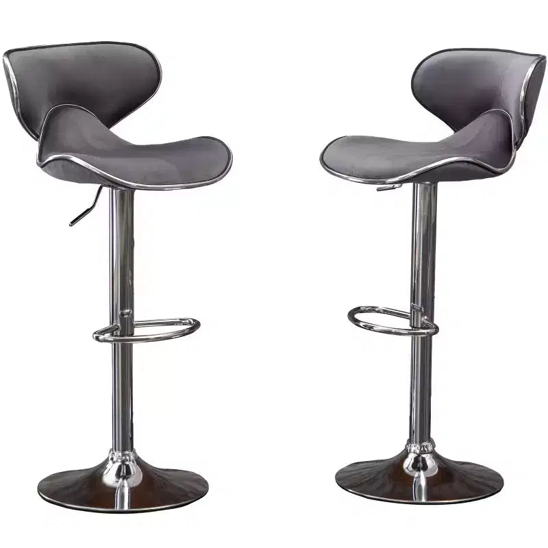 Roundhill Furniture Masaccio Velvet Upholstered Adjustable Swivel Barstool, Gray, Set of 2