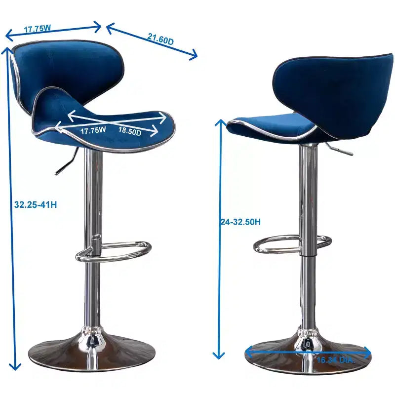 Roundhill Furniture Masaccio Velvet Upholstered Adjustable Swivel Barstool, Gray, Set of 2