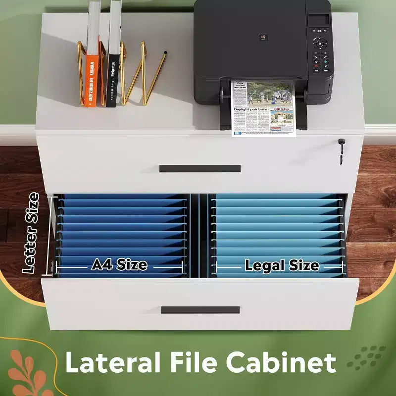 DEXYLLO 2-Drawer Wood Lateral File Cabinet with Lock for Home Office