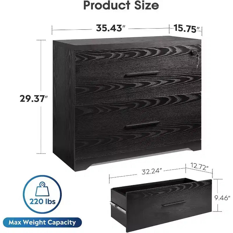 DEXYLLO 2-Drawer Wood Lateral File Cabinet with Lock for Home Office