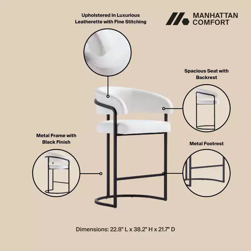 Manhattan Comfort Set of 2 Augusta Modern Leatherette Upholstered Counter Height Barstools
