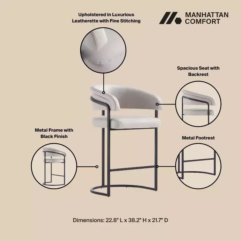 Manhattan Comfort Set of 2 Augusta Modern Leatherette Upholstered Counter Height Barstools